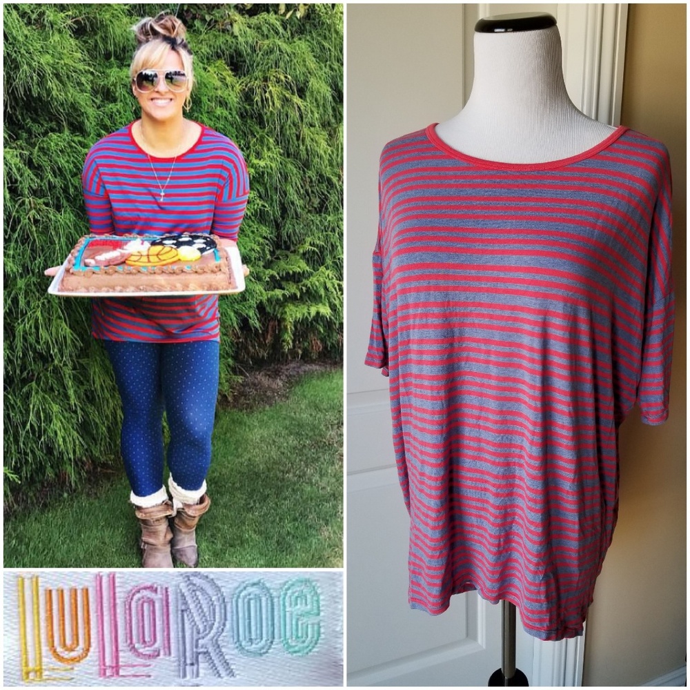 LuLaRoe Irma Pink Blue Tunic Stripe Lightweight XS